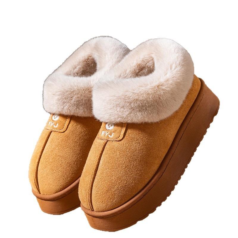 Autumn and Winter Snow Boots Home Indoor Warm and Non-slip Outer Wear Velvet Waterproof and Cold 4.5cm Thick-soled Cotton Slippers Women