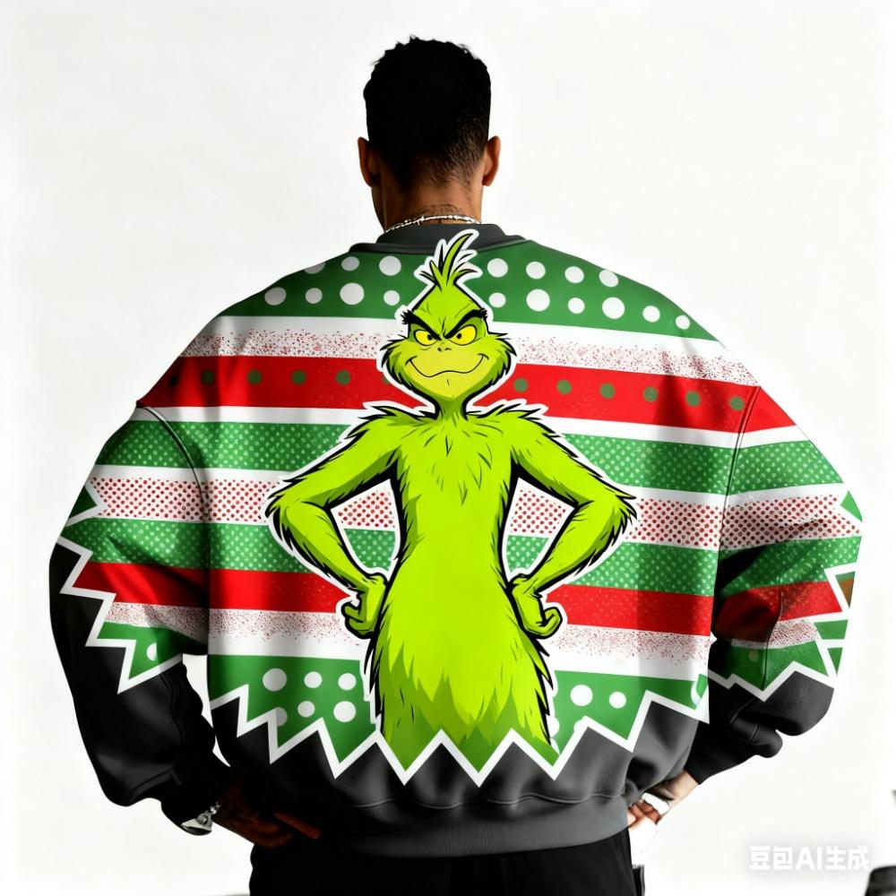 Fashion Men Women's T-shirt Christmas Green Monster Print O-Neck Pullover Top Casual Outdoor Sweatshirt Kids Tees Top Clothing