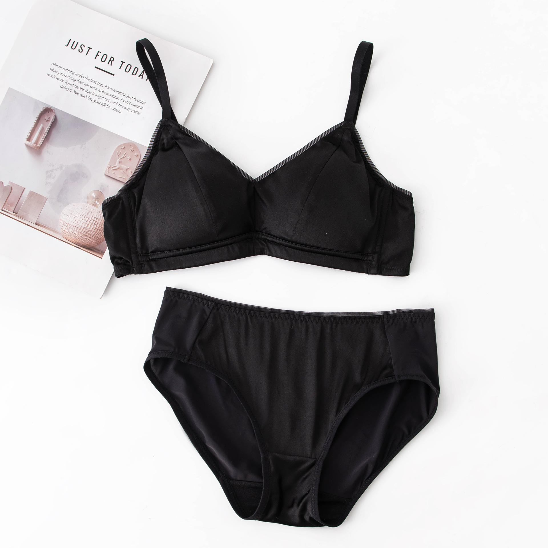 Summer thin shoulder strap bra mulberry silk M