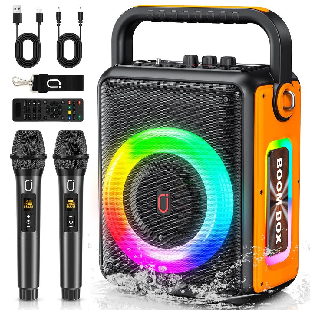 Machine de Karaoké avec 2 Microphones Sans Fil pour Adultes, Système Karaoké Bluetooth Portable avec Lumière RGB pour Fête à Domicile