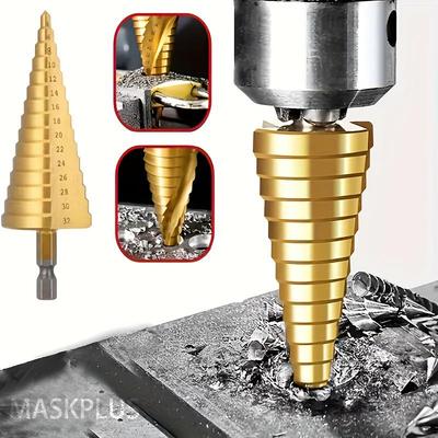 Step Drill Bit, 4-32Mm Coated High-Speed Steel Hole Cutter, Versatile Hex Shank for Metal, Wood, Plastic, And Professional Drilling Equipment