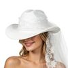 Bride Cowgirl Hat with Veil Bachelorette Party White Headwear Bride Cowboy Hat Bachelorette for Wedding Women Beach Summer Girls