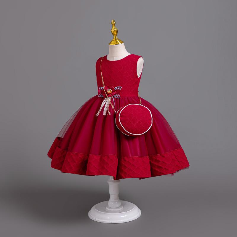 3dílné nové dívčí princeznovské šaty vyšívané s dlouhým rukávem elegantní dívčí šaty dětská narozeninová párty šaty + taška