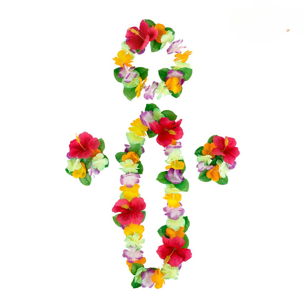 12 Color Petal Necklace Headband Bracelet Set of Four Festive Event Dressing Accessories Party Hawaiian Flower Ring