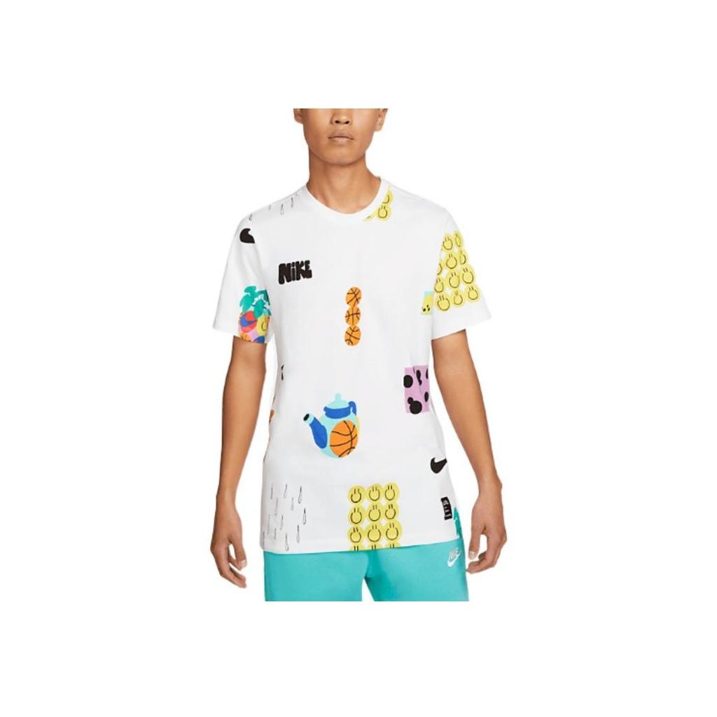 Nike Swoosh Logo Print Crew Neck T-Shirt Men Tops White DQ1014-100