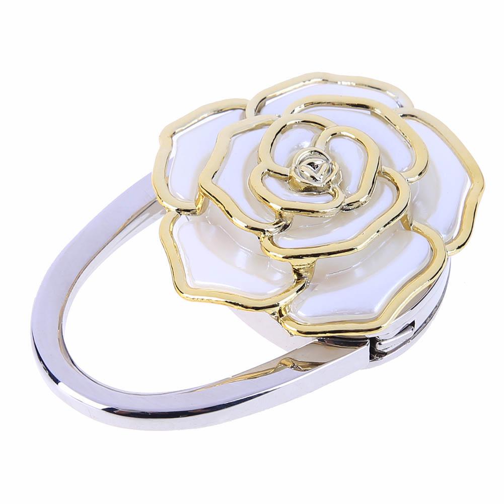 Metal Hanger Hook Holder Unique Folding Rose Pattern Fashion Table Hook 1Pcs Alloy Purse Handbag Bag Parts Accessories