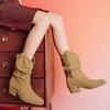 Women Thick Heel Western Boots Women Faux Suede Chunky Heeled Ankle Boots Autumn New Sewing Slip on Knight Pointed Botas Mujer