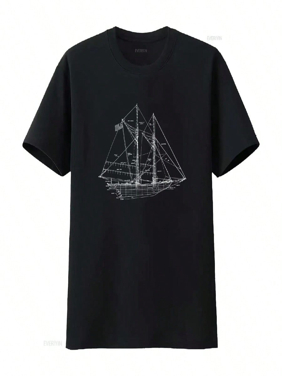 Sailing Vintage Blueprint Sailboat Yachting T Shirt Vintage Washed Stretched Unisex Casual Designer Clothes Comfortable Graphic S разноцветный