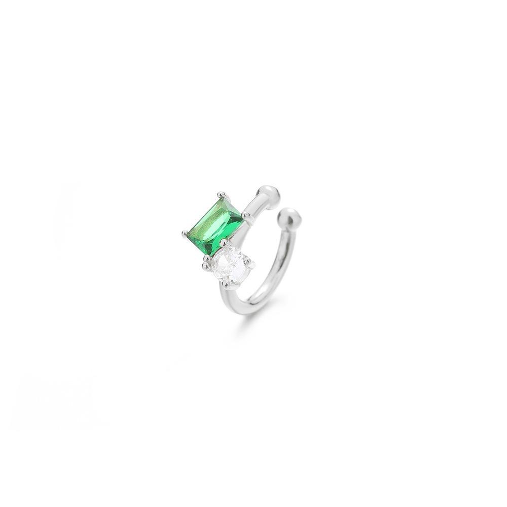 Retro Luxury Fake Piercing Square Emerald Color 3A Zircon Clip Earrings for Women Stainless Steel U-shaped Ear Clips Jewelry