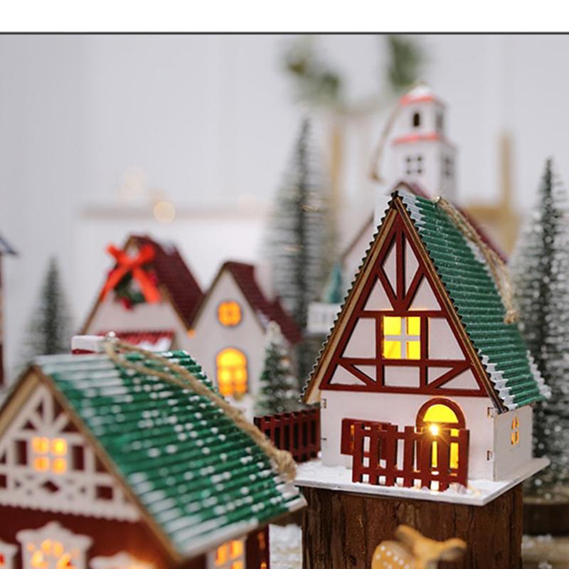 Led Ahşap Noel Evi Mini Noel Kar Evleri Ahşap Kış Köyü Bina Figürinleri Masa Süsleri Tatil Partisi Dekoru
