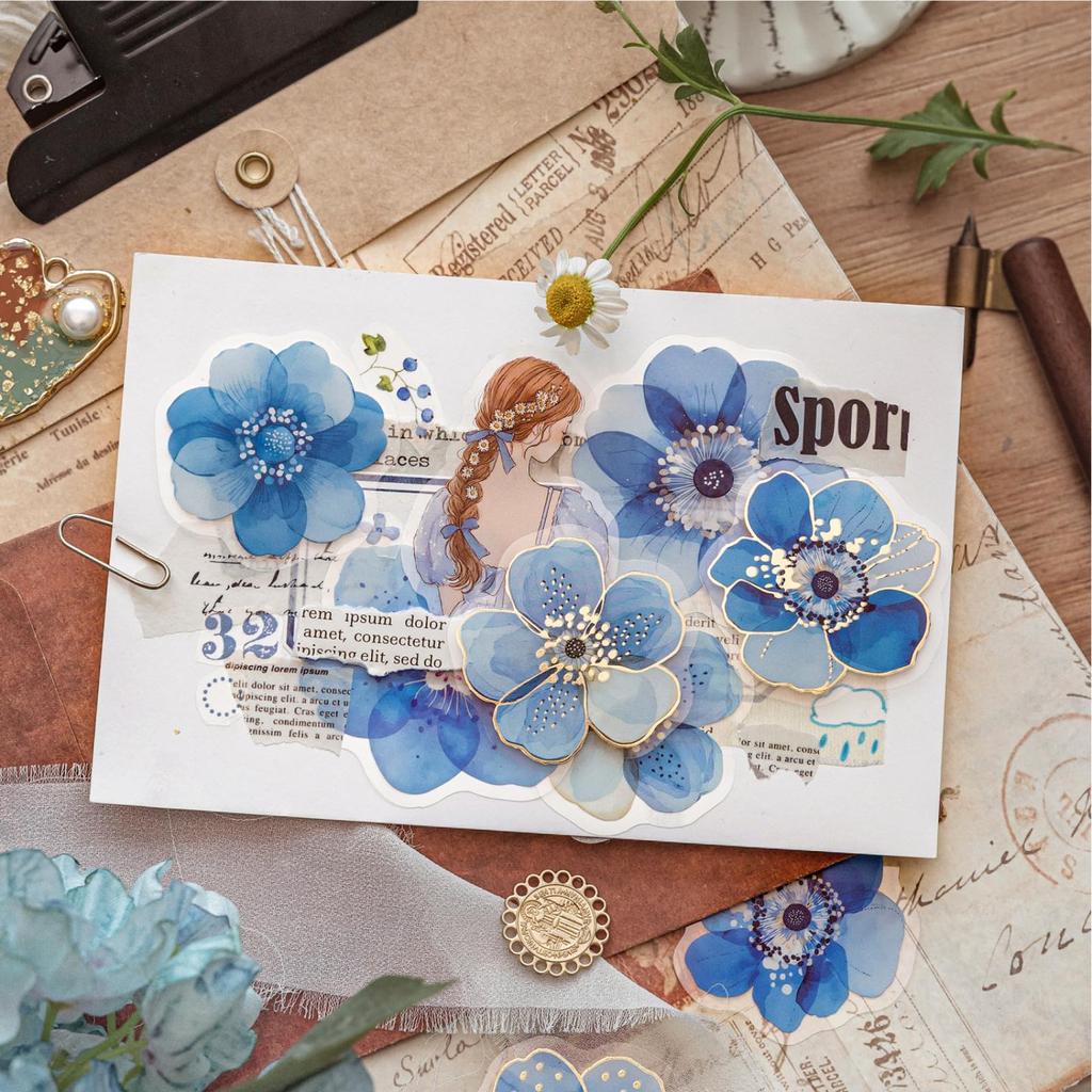 Zolarkar Flower Large Pack of Foil Flake Floral Collage Planner Diary Stickers, 240, Stamped, Watercolor-Style Stickers, Semi-Transparent PET,