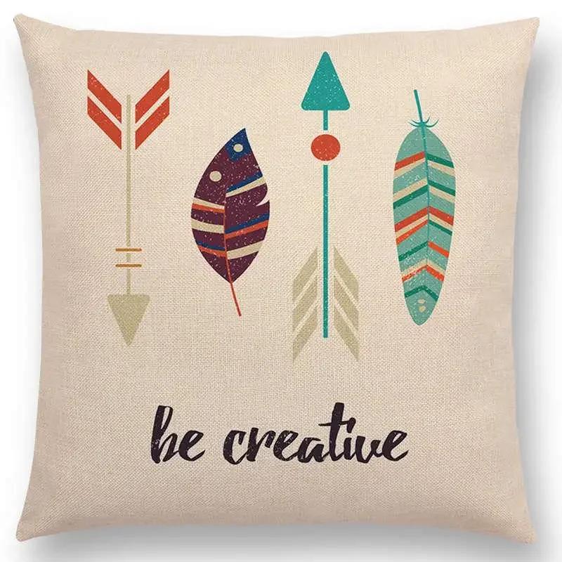 Feather Pattern Decorative Letters Cushion Cover Beautiful Word Be Brave Kind Dream Home Decor Sofa Throw Pillow Case
