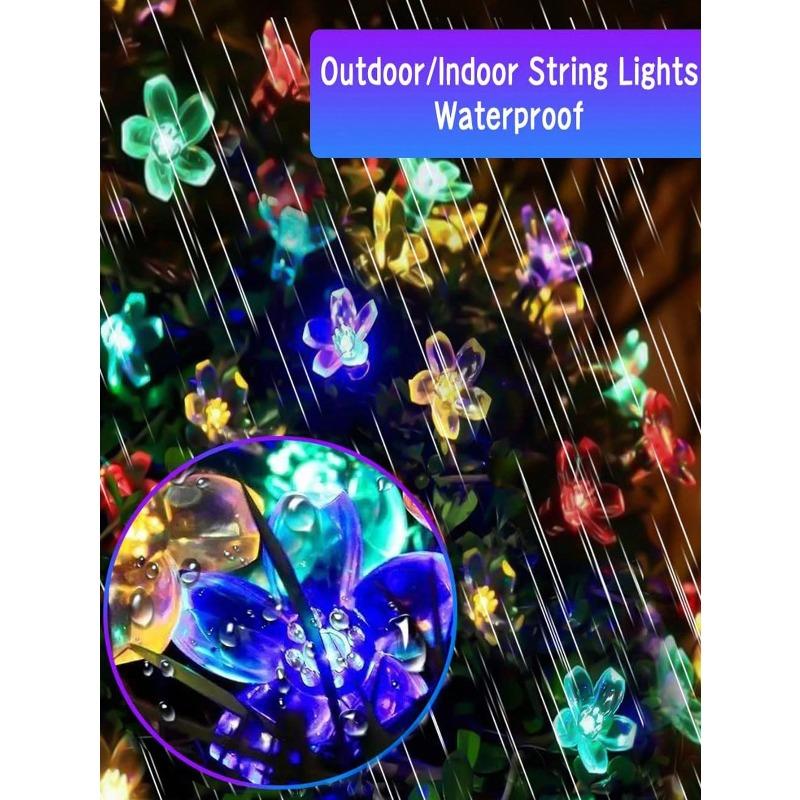 50Leds Solar Garden Outdoor String Lights, Cherry Blossom-Shaped LEDs. 8 Modes Available For Outdoor Use. Fairy Lighting For Christmas Trees.