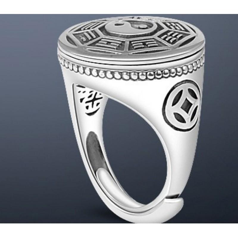 Adjustable Vintage Ring Men Women Copper Plated Wide Finger Band With Nine Syllables Mantra Design