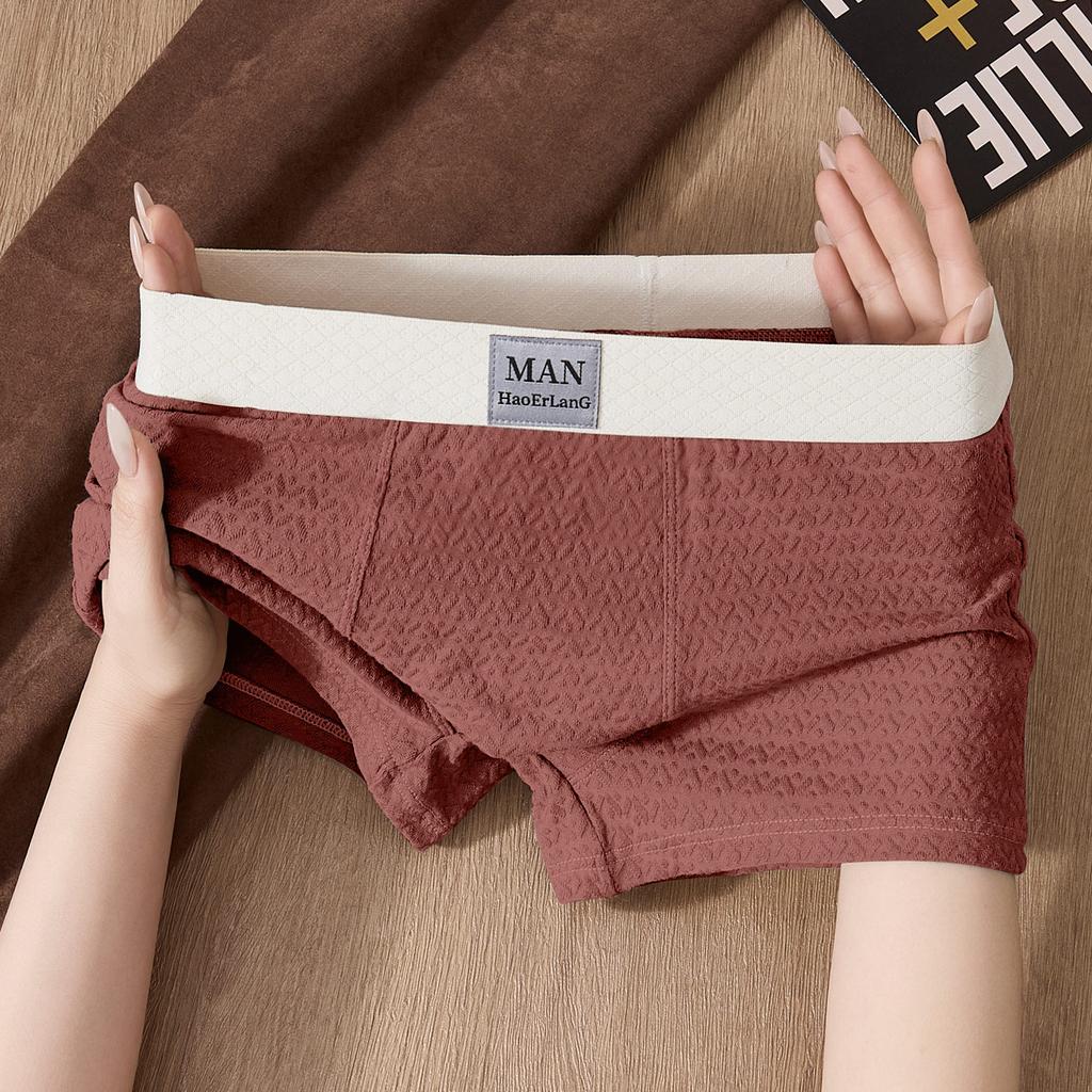 Men's Summer New Trend Simple Jacquard Cotton Breathable Comfortable Mid Waist Flat Angle Briefs