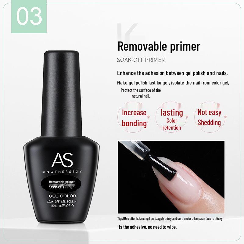 AS Nail Art Anti-Lift Gel No-Wipe Top & Base Coat Light Therapy Transparent Set - Long-Lasting Strengthening.