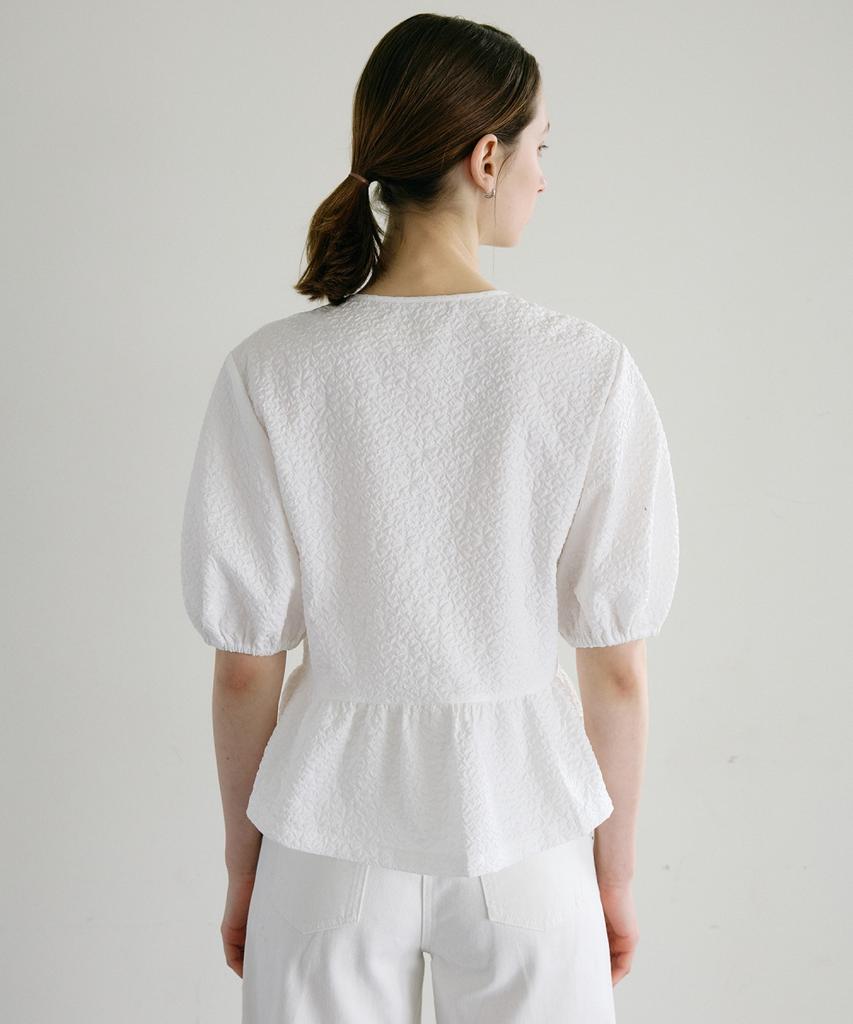Ollibeudeollibeu Embossed Texture Ribbon Volume Sleeve Blouse Ow6Xb4020