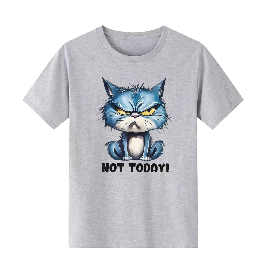 Blue cat not suitable  cartoon printed short sleeved round neck Womens Tshirt for spring and summer versatile Womens Tshirt