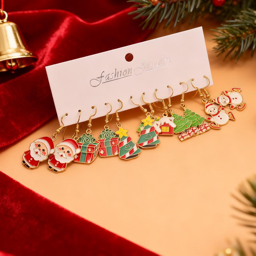 6-Piece Christmas Earrings Set: Cute Cartoon Snowman & Santa Claus Drop Pendants.