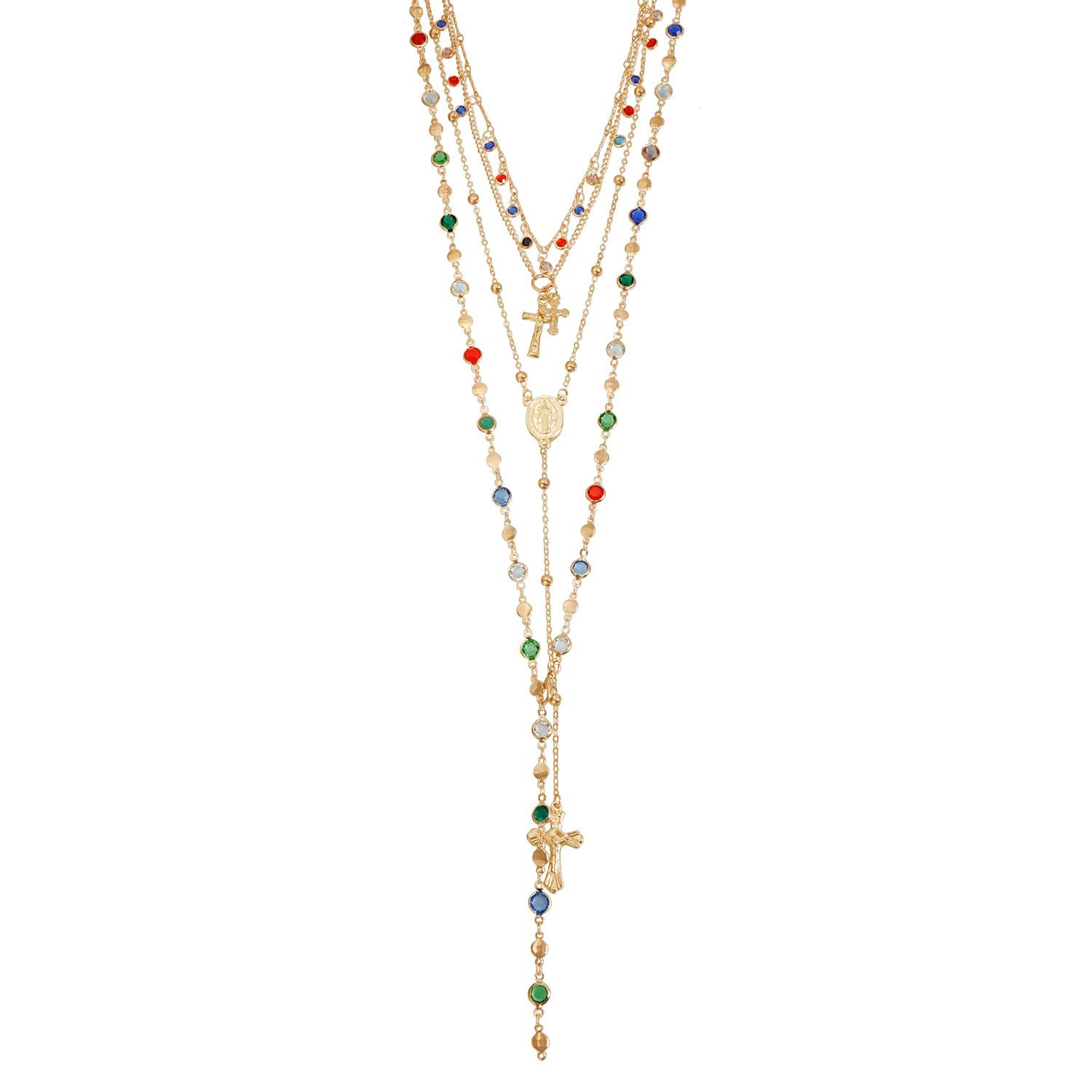

Inlaid colored diamond cross Y-shaped necklace Versatile long trend item золотий