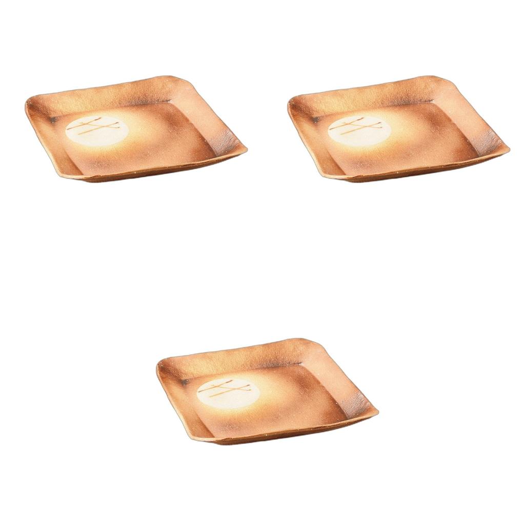 Set of 3 Yakishime Square Plates x x Ceramic Square Plates by Setomonohonpo Hi-Daski 8.0 [24.5 24.5 3cm]