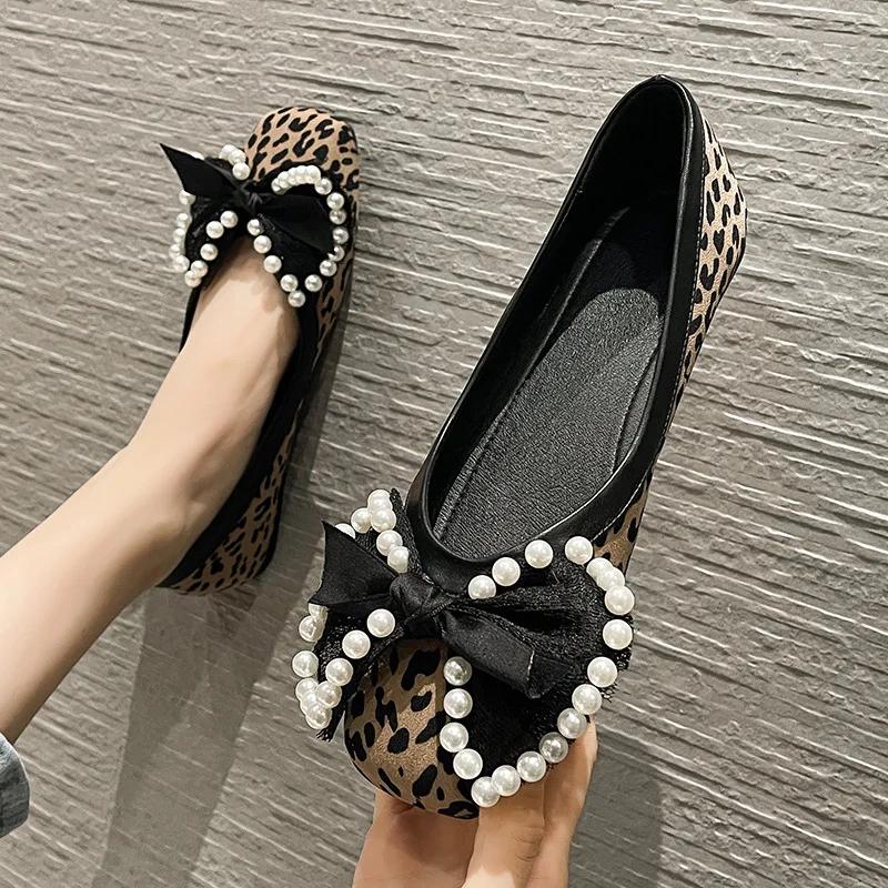 2025 Spring Summer Shoes Women Flats Elegant Ladies Leopard Shoes Fashion Brand Boat Shoes Flat Plus Size 42 A43760