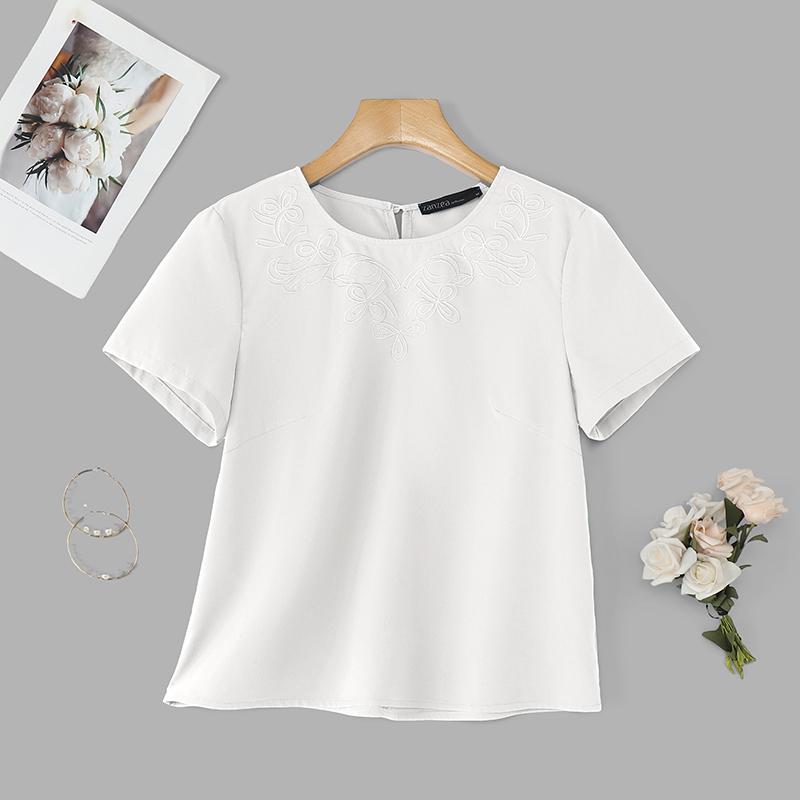 

ZANZEA Женская повседневная летняя блузка с круглым вырезом и коротким рукавом с принтом M