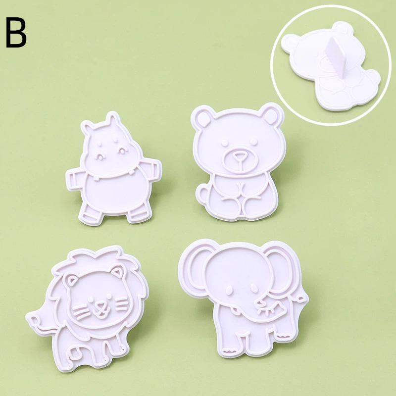 

4 Pcs/Set Animal Plastic Biscuit Mold Diy Kitchen Cake Decorating Tools Cookie Cutter Stamp Fondant Embosser Die B