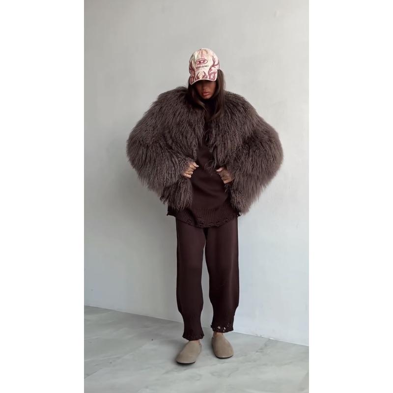 Women's Winter Artificial Fur Coat New Imitation Fur Coat Round Neck Thickened Lamb Wool Top