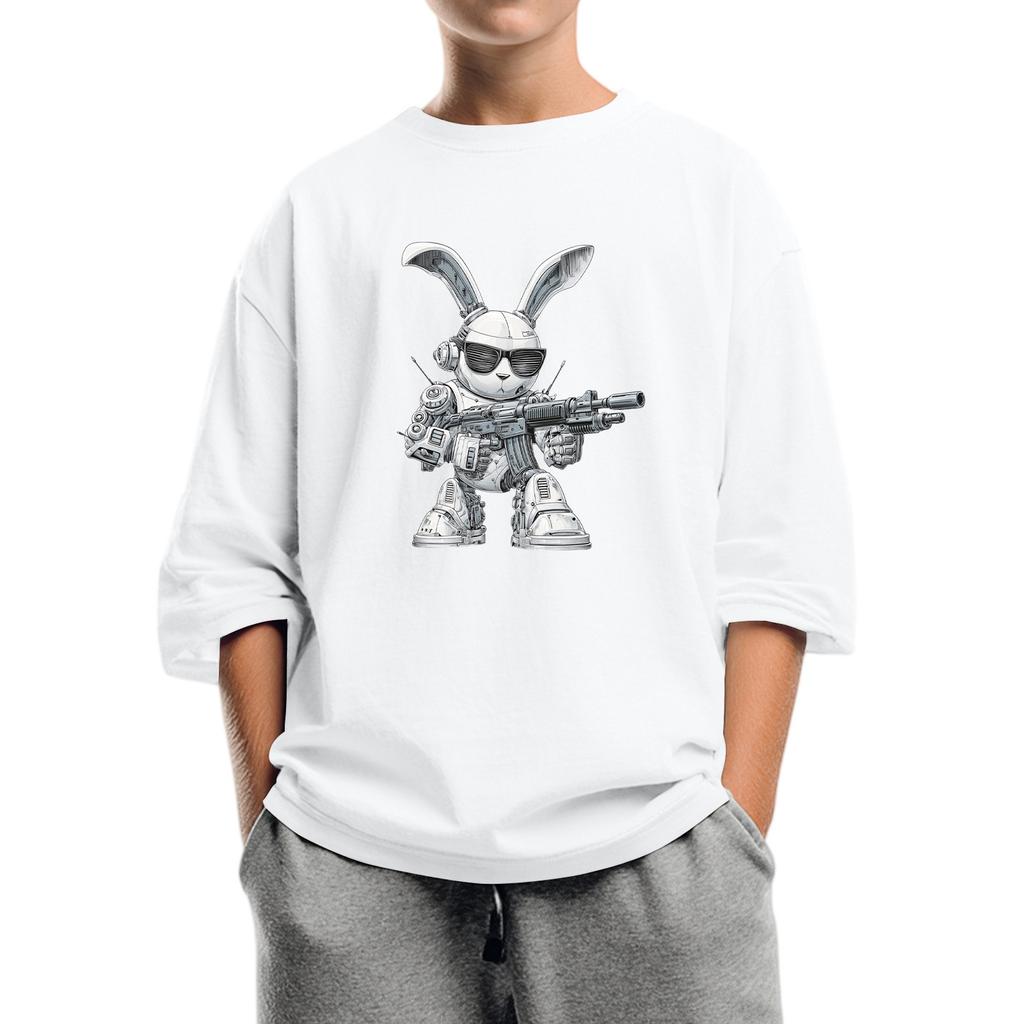 Kindermode Bedrucktes Rundhals-Top mit sieben Ärmeln, lässiges T-Shirt