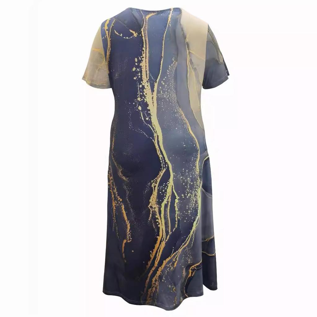 Rochie midi cu imprimeu nou pentru femei cu mâneci scurte cu talie înaltă rochie midi lejeră rochie midi la modă casual de vară, respirabilă, ușoară, comodă, plus