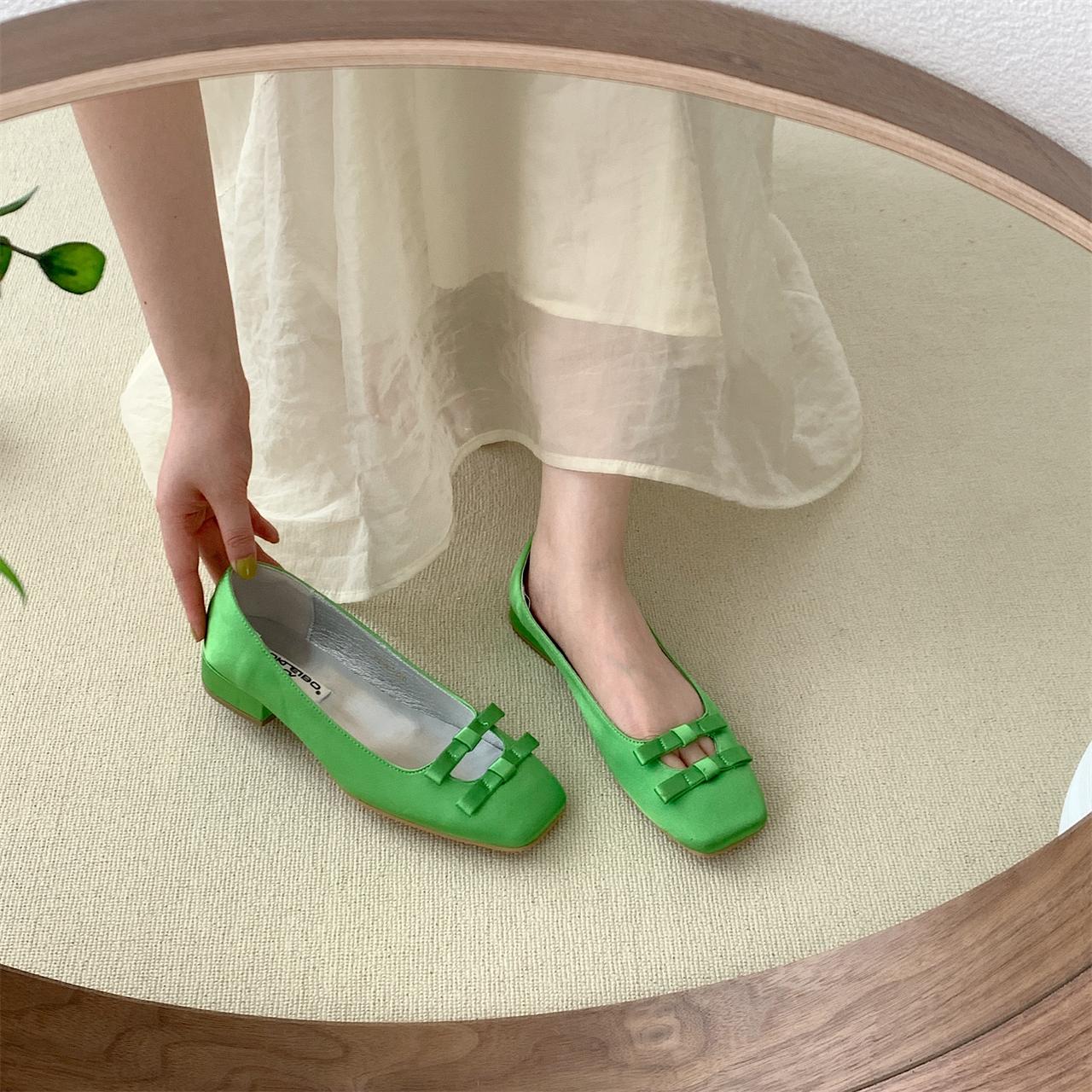 

Fashion Women Flats Shoes New Summer Ballerina Shoes Sweet Bow-knot Ladies Square Toe Shallow Ballet Shoes Female Casual Slip On Loafers 35 зелёный
