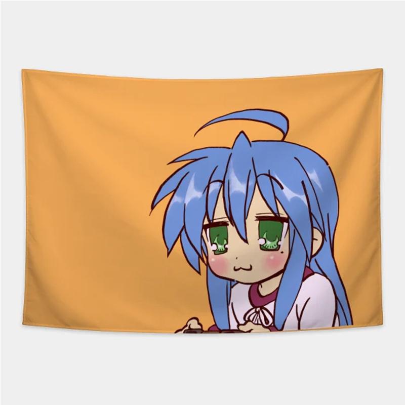 Tsukasa Hiiragi And Her Pink Flip Phone / Lucky Star Tapestry Dormitory Bedhead Sofa Living Room Background Decoration Tapestry