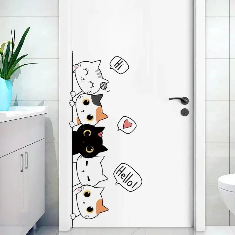 1pc Kitten Door Sticker, Home Decoration Door Sticker, Cute Children's Room Door Decoration Supplies