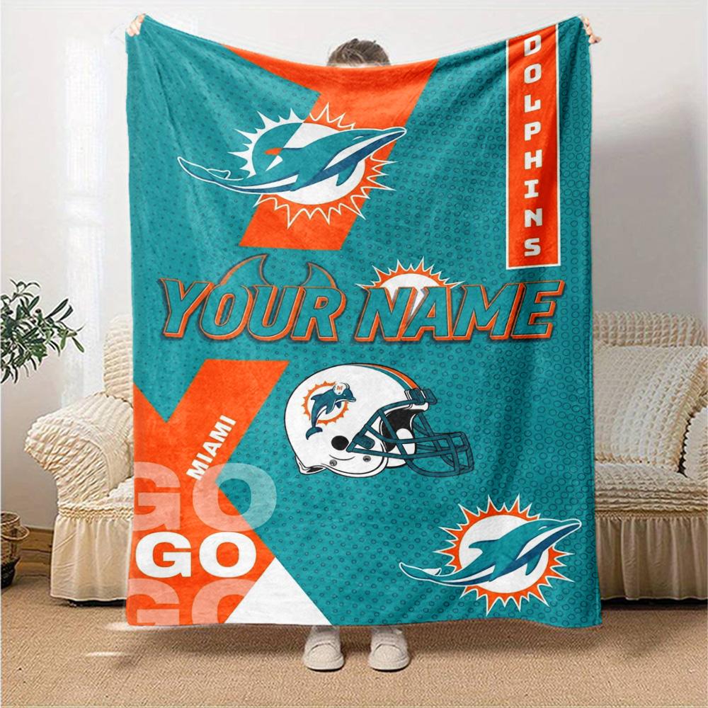 Name Custom Miami Dolphins Logo Print Flannel Blanket High Quality Warm Comfortable Cover for All Seasons Perfect for Gifts Home Decor