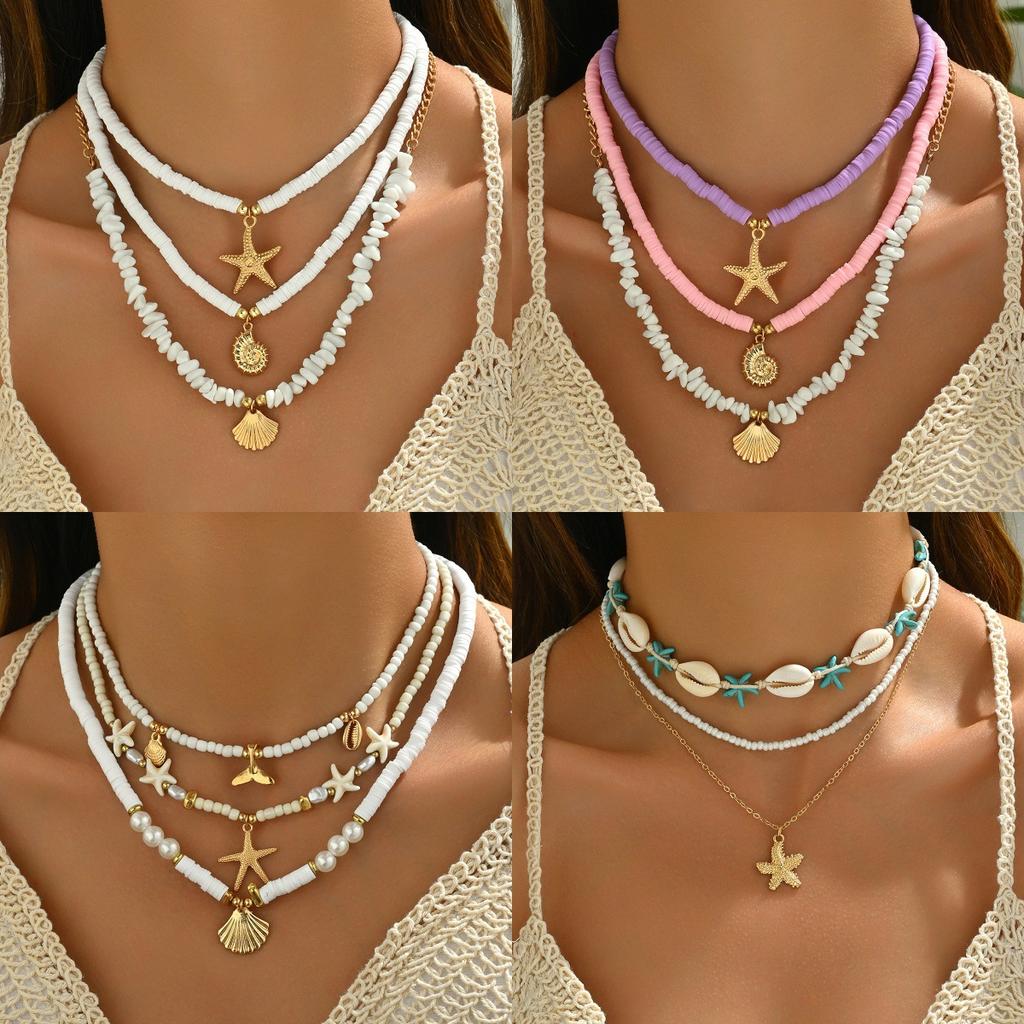 Summer European and American Bohemian Necklace Shell Jewelry Beach Vacation Shellfish Starfish Tail Pendant Clavicle Chain