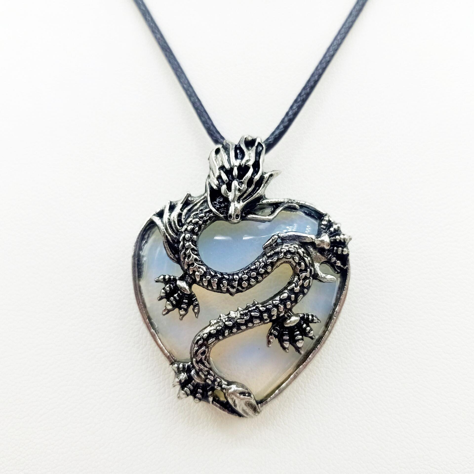 

Dragon Necklace natural stone Heart Pendant Jewelry Gifts for Women Men Dragon Pendant Love Shaped Locket Pendant Necklace 1pc
