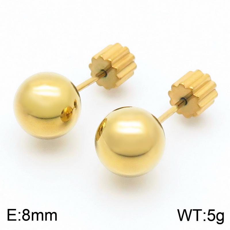 European & American Titanium Steel Round Bead Women's Stud Earrings - Simple Street Style Accessories