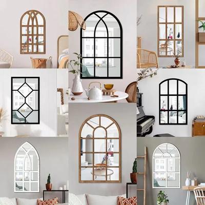 Arched Window Wall Mirror Decorative Mirror Windowpane Arch Mirror for Bedroom Farmhouse Entryway Bathroom Home Decoration