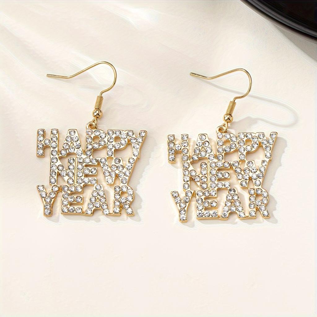 A Pair Of Simple Classic Letters Happy New Year Trendy Fashion And Versatile Women's Earrings