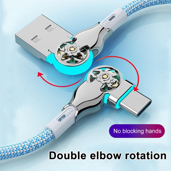 Dual Elbow USB C Cable 180 Degree Angled 3A Fast Charging & Data Sync Data Cord Nylon Braided Charging Cord for Most Phones