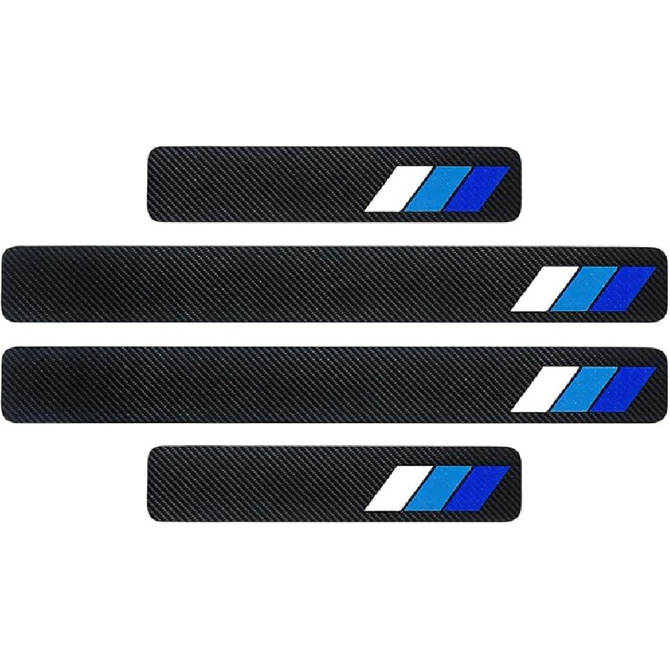 4PCS Tri-Color Door Sill Protectors, Anti-Scratch Carbon Fiber Entry Step Guard Sticker, Universal Car Front/Rear Door Threshold Protection Stripe