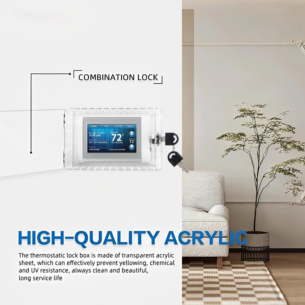 Universal Thermostat Lock Box with Key Acrylic Thermostat Cover with Lock Large Thermostat Guard Easy To Install for Home