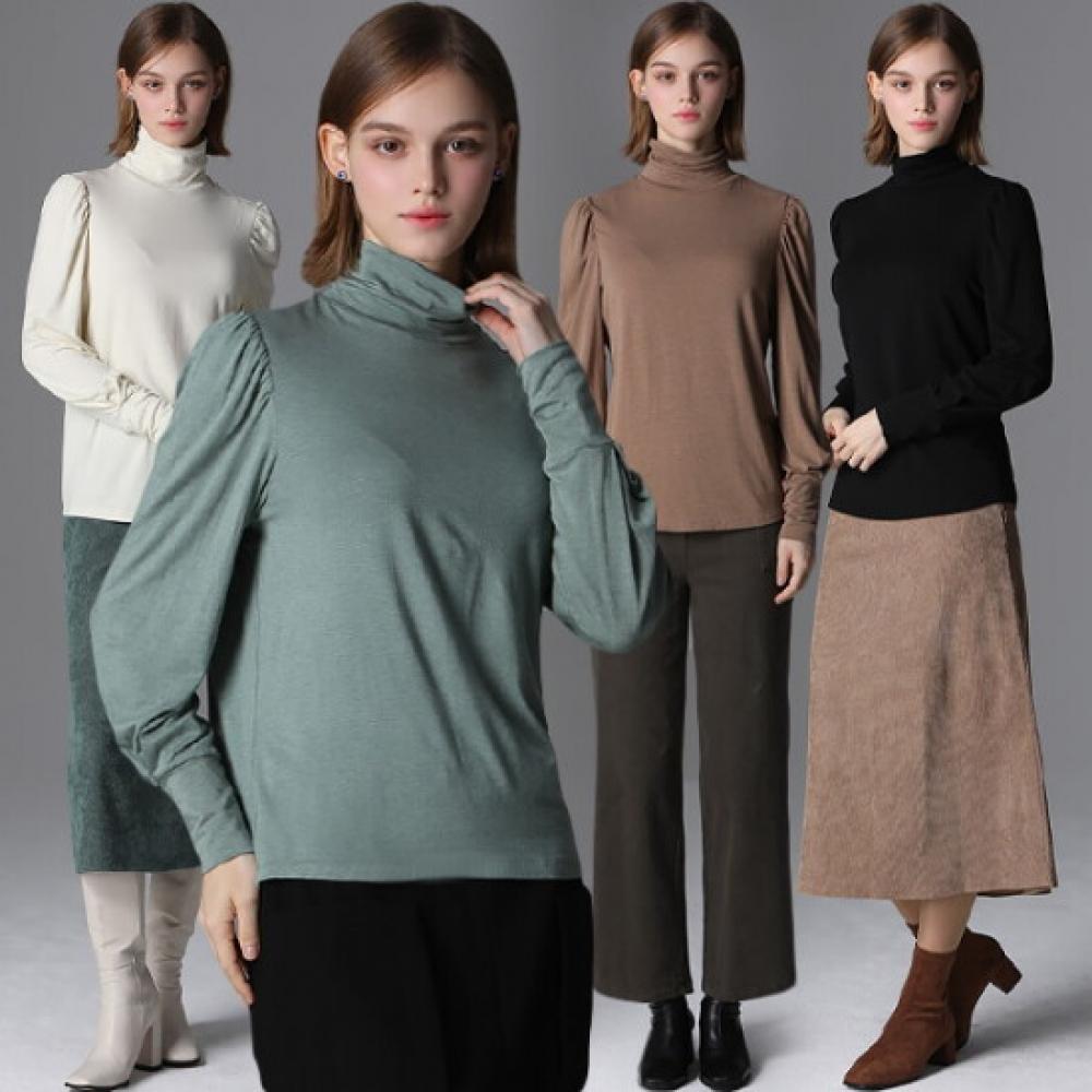 LeoT Wool Blended TurTleneck Puff Shirring T shirT Choose 4 sTyles Size