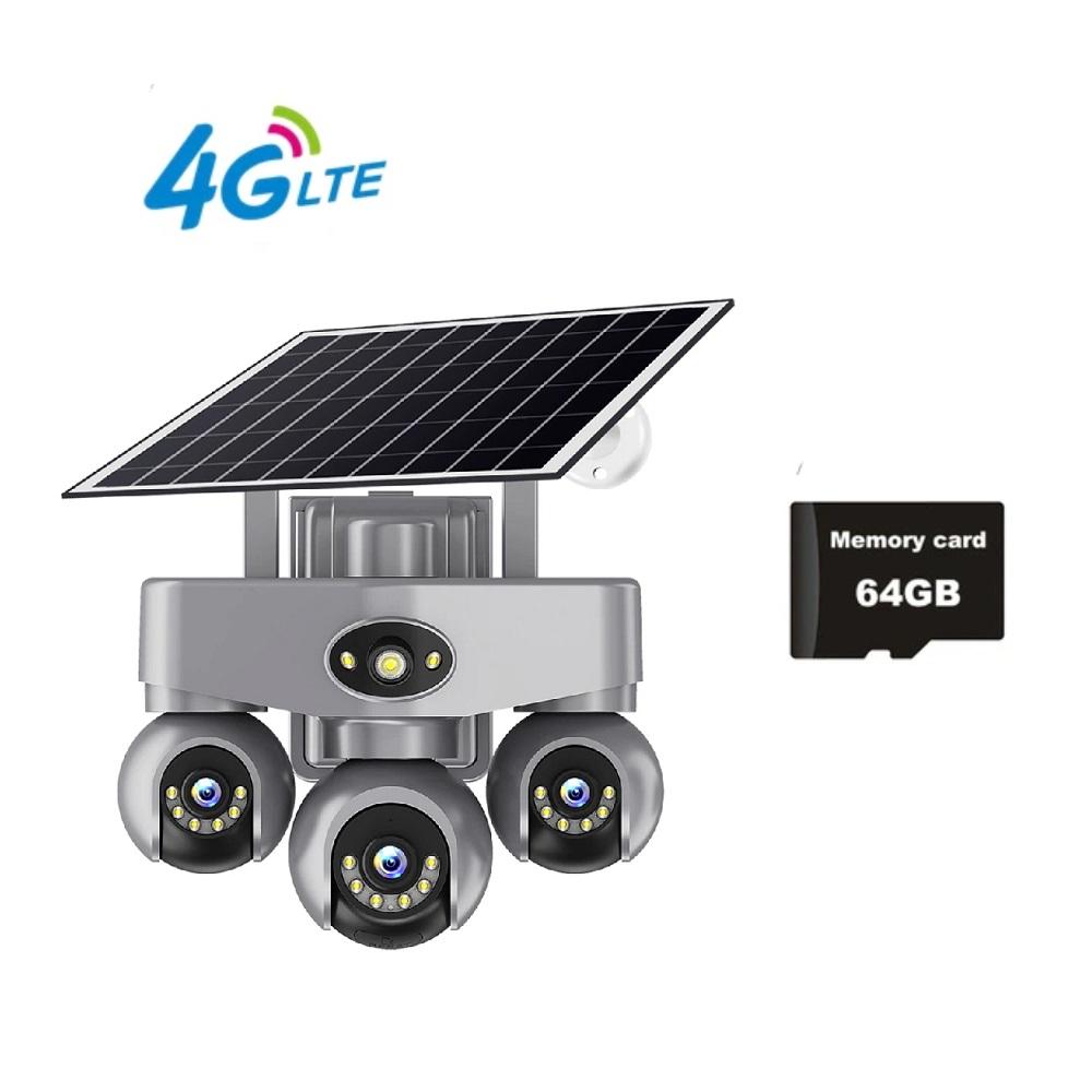 Solar PTZ Camera – 4G/WiFi Outdoor Security with 3-Screen View, Optional LED Light, 2-in-1 Surveillance & Night Lighting