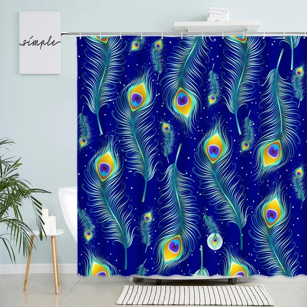 Peacocks Feather Shower Curtains Creative Design White Bath Curtain Modern Minimalist Art Nordic Bathroom Decor Sets with Hooks