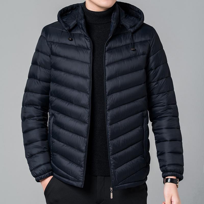 Men's Autumn Hooded Cotton Coat with Lining - Lightweight Rib Design for Middle-Aged and Elderly