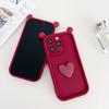 Burgundy Three-dimensional Ear Love Applies To iPhone17Promax Mobile Phone Case Apple 16/15 Cute 14/13