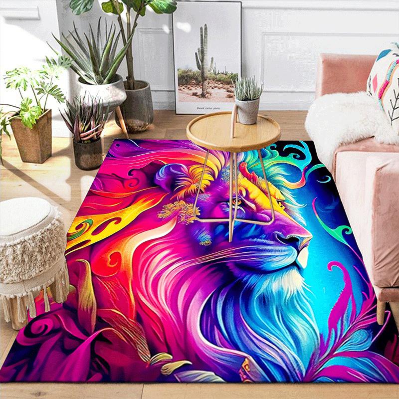 1pc Colorful Lion King Print, Design Indoor Area Rug - Soft, Anti-Slip, and Durable Gaming Room Decor for Bedroom