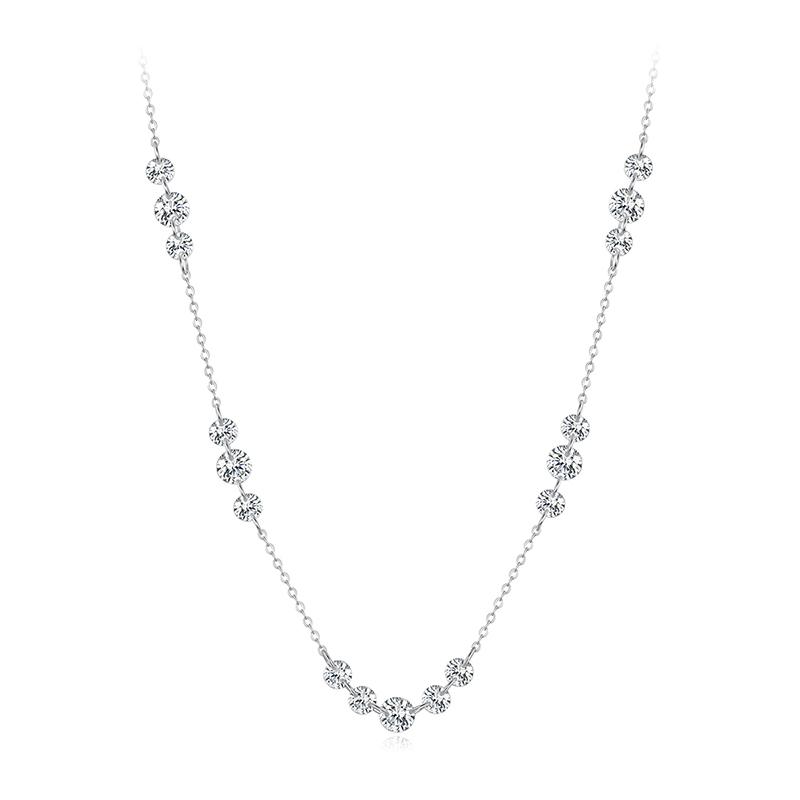 WOSTU Layered 925 Sterling Silver Cubic Zirconia Necklace For Women Sparkling Crystal Stacking Choker Links Vacation Party Gift